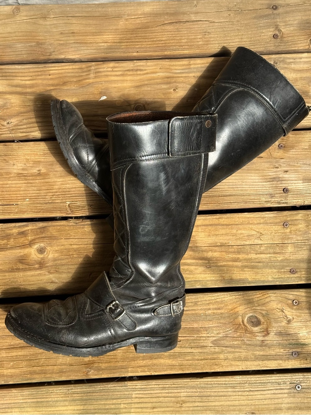 Goldtop Black Leather Men's Motorcycle Riding Boots